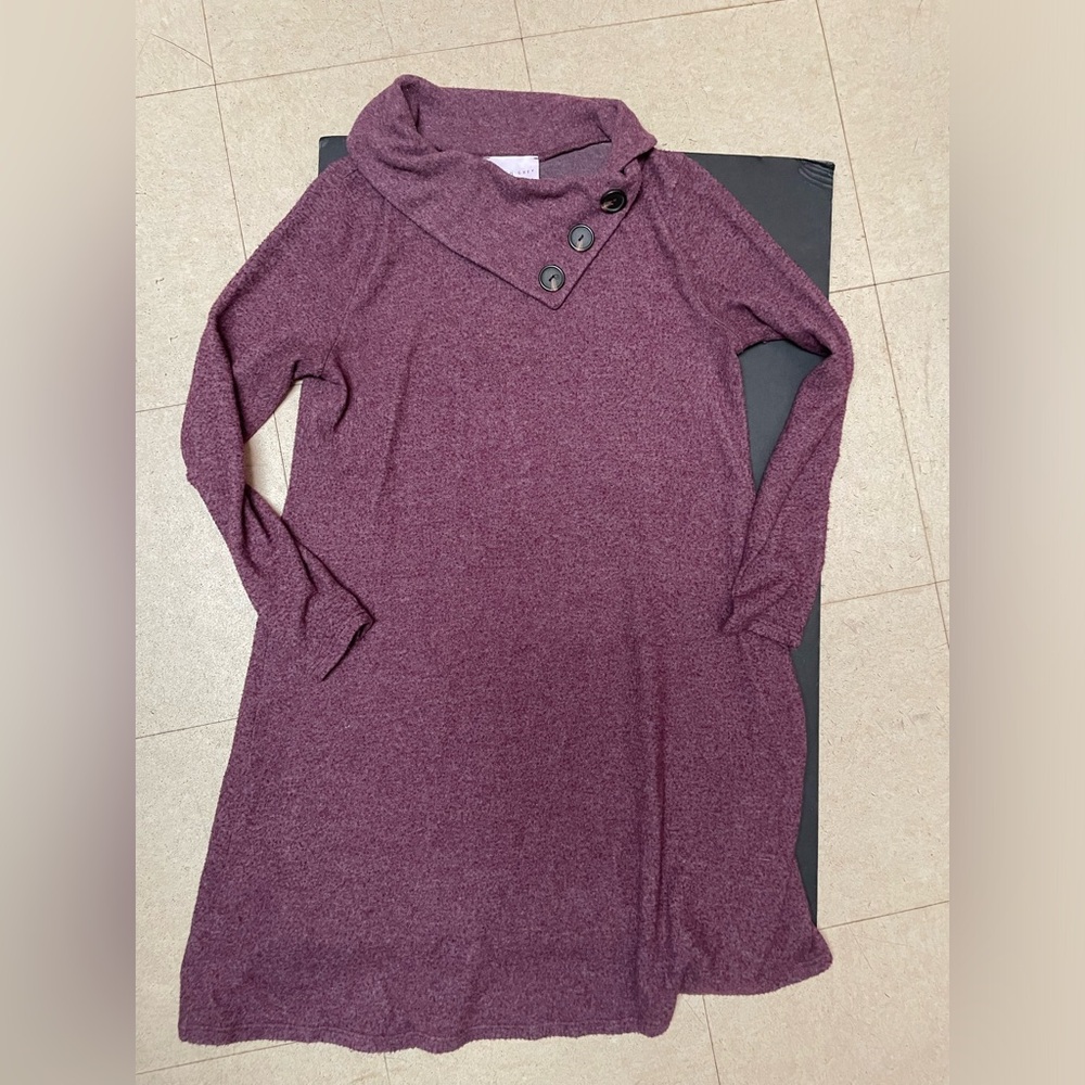 French Grey Women’s Burgundy Anita Sweater Dress with Asymmetrical Cowl Neckline - Picture 2 of 11